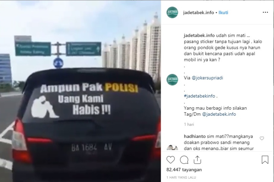 SIM nya Mati Viral Pengendara Pasang Stiker Ampun Pak Polisi Uang Kamis Habis di Mobilnya