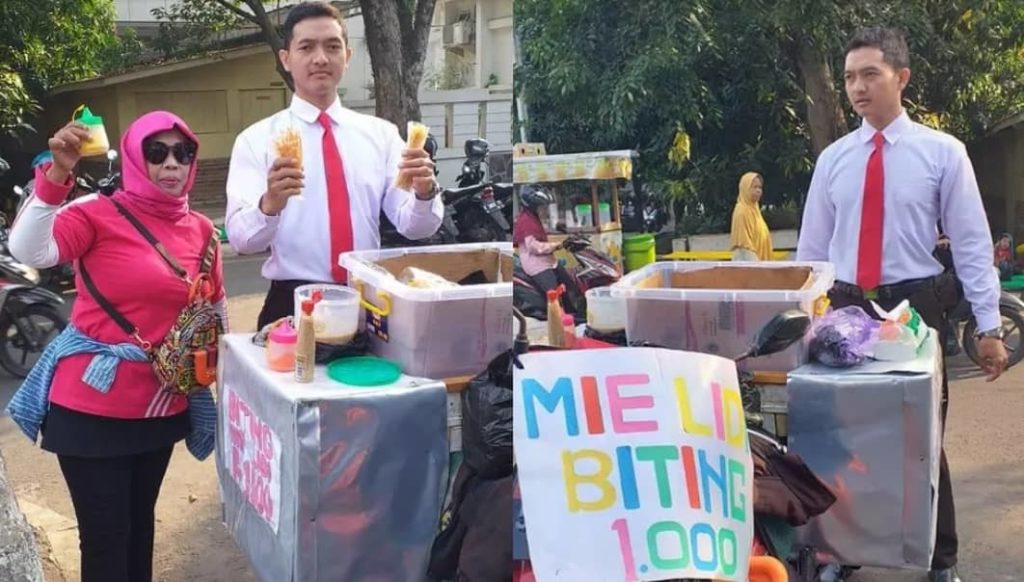 Berwajah Ganteng dan Berpakaian Rapi Penjual Mie Lidi Viral Netizen Sampai Terpesona