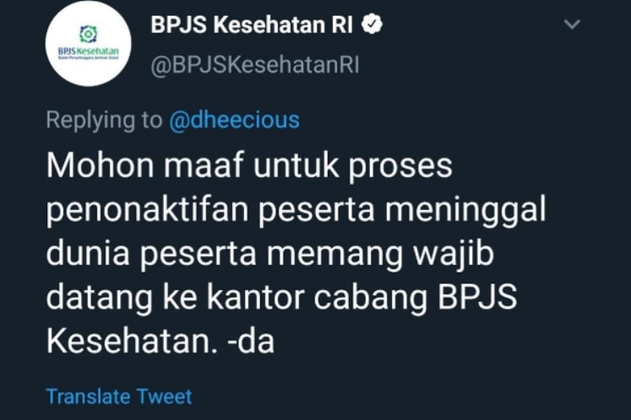 Jadi Bahan Tertawaan Netizen Viral Cuitan BPJS Kesehatan Peserta yang Meninggal Wajib Urus Penonaktifan Sendiri