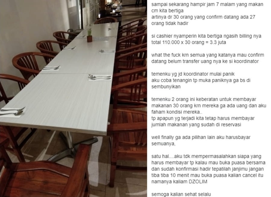 Viral Netizen Harus Bayar 3 Juta untuk 30 Porsi Makanan Bukber karena Teman Temannya Tak Kunjung Datang Seriously Ini Jahat