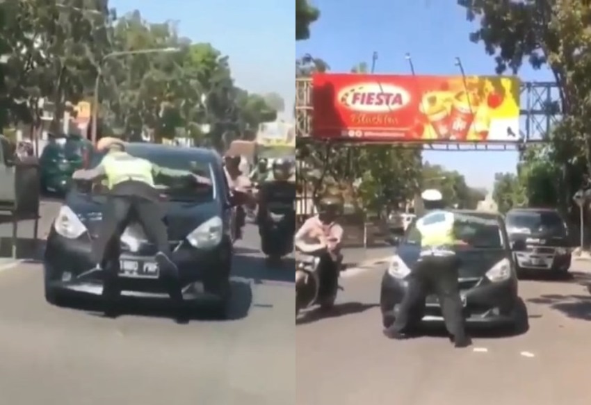 Viral Video Aksi Heroik Polisi Tilang Pengemudi Mobil yang Melanggar Lalu Lintas