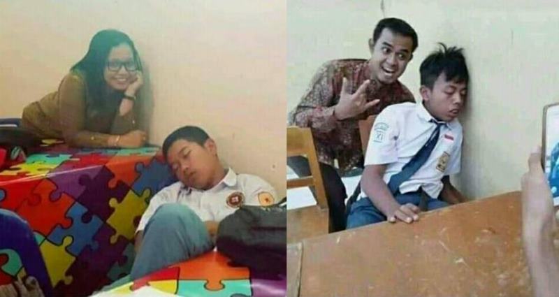 Bukannya Dibangunkan Guru ini Malah Lakukan Aksi Kocak Ketika Muridnya Tidur di Kelas
