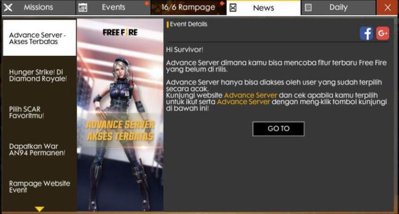 Cara download Free Fire advance server di Android