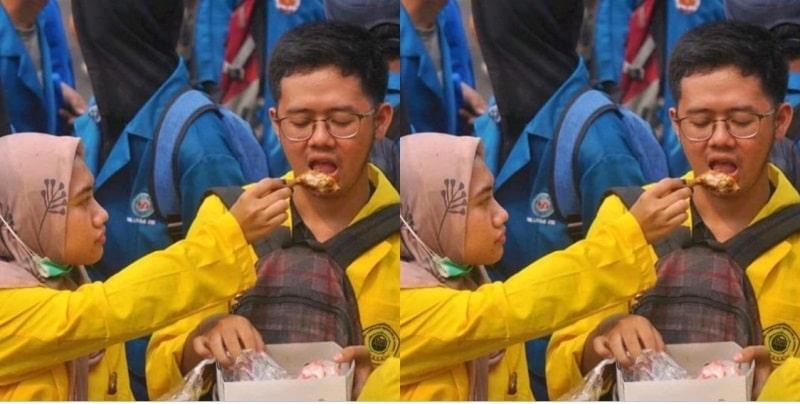 Suap suapan Saat Demo Momen Romantis Dua Sejoli Mahasiswa Viral Netizen Auto Bucin