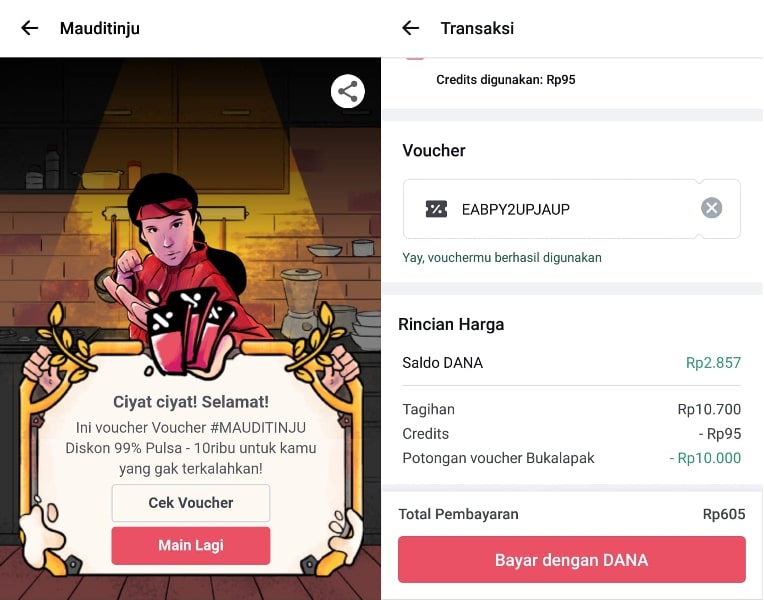 Trik dan cara mendapatkan voucher pulsa gratis Dari permainan mauditinju Bukalapak