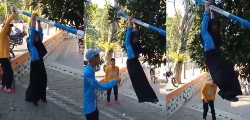 Gelantungan di Portal Aksi Siswi Lagi Gabut Ini Bikin Netizen Ngakak