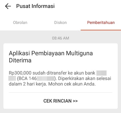 Notifikasi kta kilat berhasil diterima