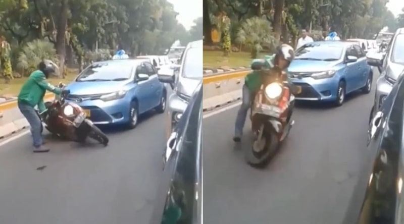 Rekam Insiden Driver Ojol Tertabrak Taksi Pria ini Malah Alami Nasib Apes