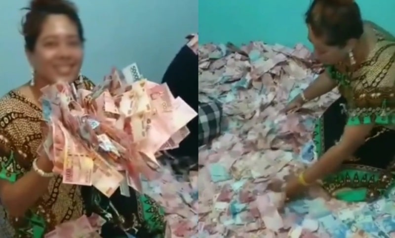 VIRAL Video Emak emak Pamer Uang Seabrek Bak Miliuner