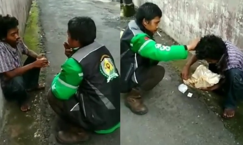 Beri Nasi Bungkus ke Orang dengan Gangguan Jiwa Aksi Driver Ojol ini Bikin Netizen Kagum