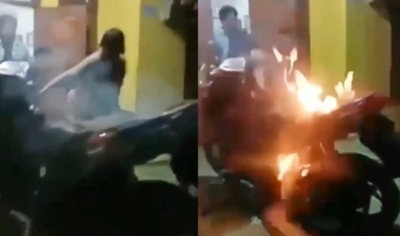 Diduga Akibat Ledakan HP di Bagasi Detik detik Motor Terbakar Bikin Warga Panik