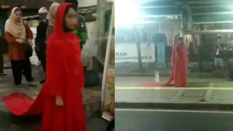 Kemunculan Wanita Misterius Pakai Baju Serba Merah Bikin Warga Jakarta Heboh