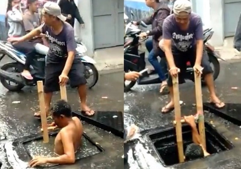 VIRAL Video Aksi Pria Menyelam di Got yang Tersumbat