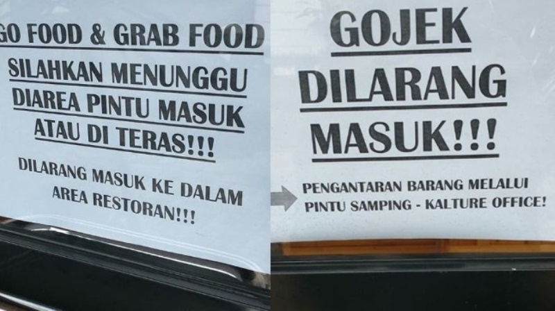 Gara gara Tulisan Driver Ojol Dilarang Masuk Restoran ini Bikin Netizen Meradang