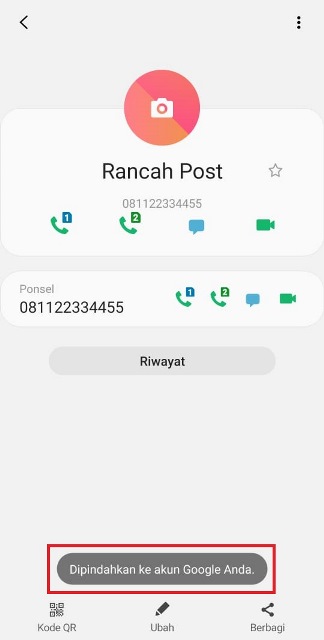 Cara mencadangkan kontak ke akun google