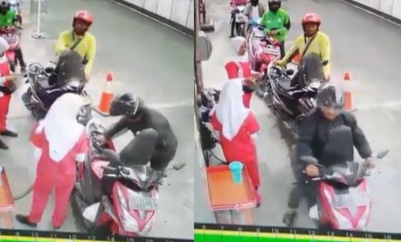 Gara gara Kurang Fokus Pemotor ini Tak Sengaja Lakukan Hal Kocak Usai Isi Bensin