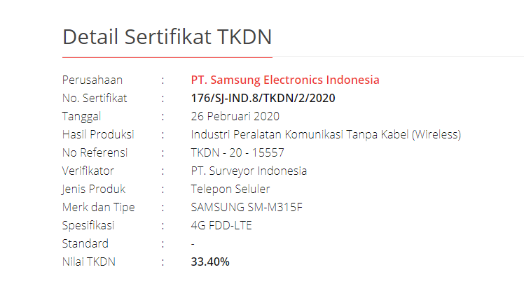 Samsung SM M315F TKDN Indonesia