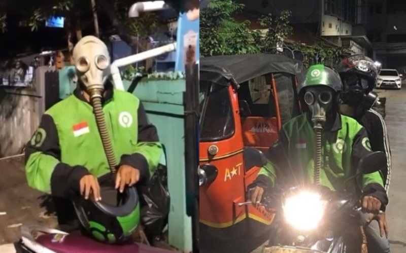 Pakai Masker Anti Radiasi Abang Driver Ojol ini Khawatir Kena Virus Corona
