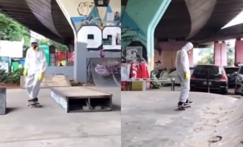 Tenaga Medis Sangat Butuh Pemuda ini Malah Pakai APD Untuk Main Skateboard