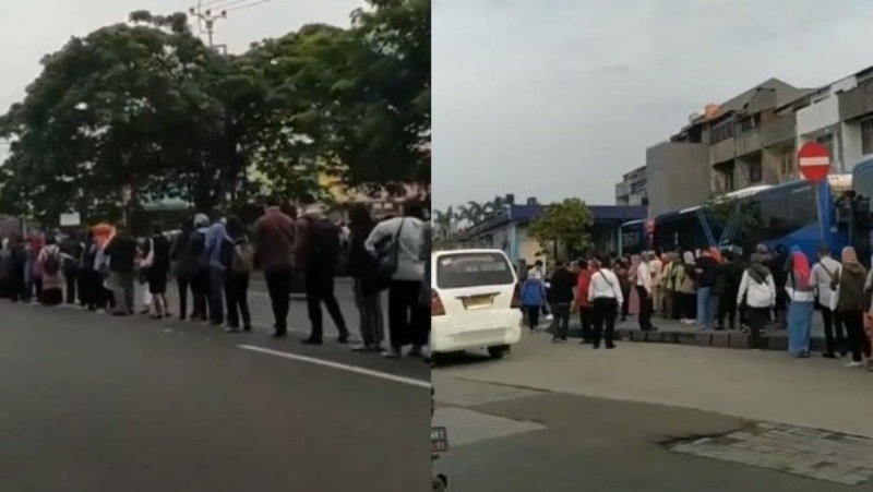 VIRAL Video Antrean Penumpang Bus Transjakarta Mengular Hingga ke Jalanan Akibat Armada Dibatasi