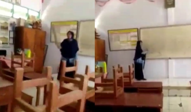 Viral Video Seorang Guru Tetap Mengajar di Dalam Kelas Seolah olah Ada Murid