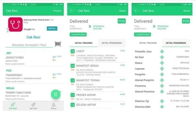Aplikasi cek ongkos kirim Cekresi.com Cek Resi dan Tarif All in One