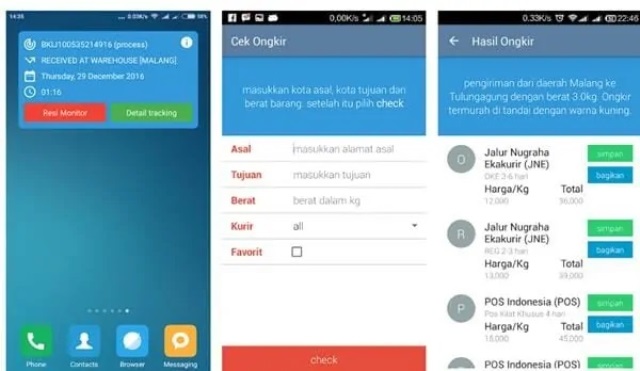 Aplikasi cek ongkos kirim Ongkos Kirim Lengkap JNE POS JT TIKI