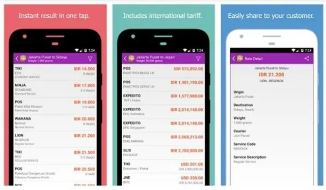 Aplikasi cek ongkos kirim Raja Ongkir