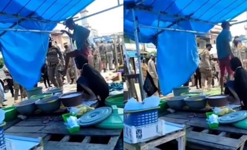 Pedagang Es Cendol Tendang Dagangan Lantaran Emosi Ditertibkan Aparat