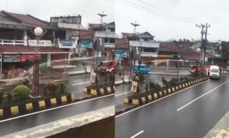 Terciduk Tak Pakai Masker Saat Berkendara Warga di Toraja Disemprot Air oleh Truk Damkar