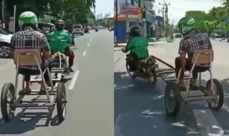 VIRAL Aksi Driver Ojol Terapkan Physical Distancing Saat Narik Penumpang Kreatif Sekaligus Ngeri