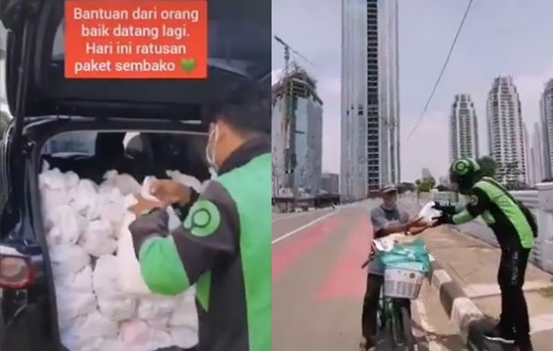 VIRAL Para Driver Ojol Kompak Bantu Sebarkan Sembako Gratis dari Donatur