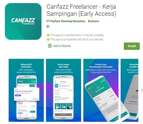 Aplikasi kerja sampingan online Canfazz Freelancer