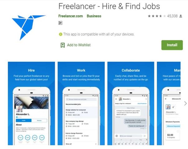 Aplikasi kerja sampingan online Freelancer