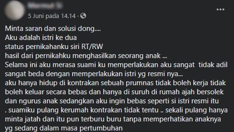 Curhat Pelakor Soal Kehidupannya Jadi Istri Kedua Merasa Iri Karena Suami Tak Adil