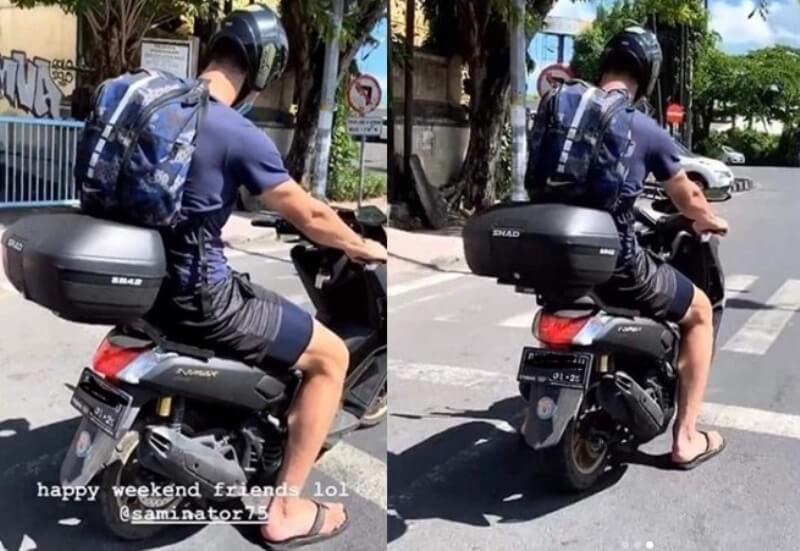 VIRAL Potret Pria Bule Bertubuh Tinggi Naik NMAX Kayak Motor Mini