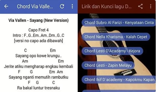 Aplikasi kunci gitar bernama Kunci Gitar Dangdut Lengkap