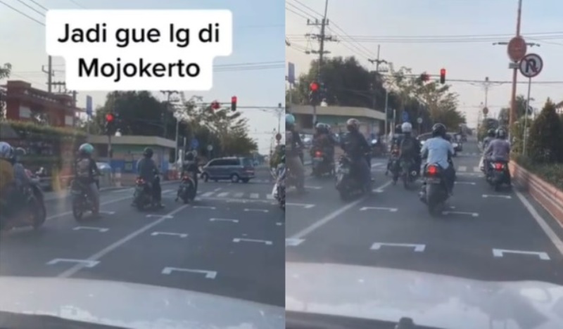 Physical Distancing Lampu Merah di Mojokerto Terlihat Mirip Sirkuit MotoGP