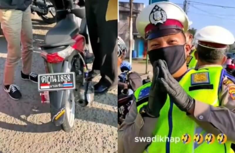 Ucapkan Sawadikap Momen Polisi Tilang Pemuda yang Motornya Pakai Plat Nomor Thailand Viral