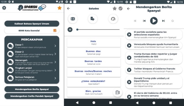 Aplikasi belajar bahasa Spanyol Learn Spanish Listening and Speaking