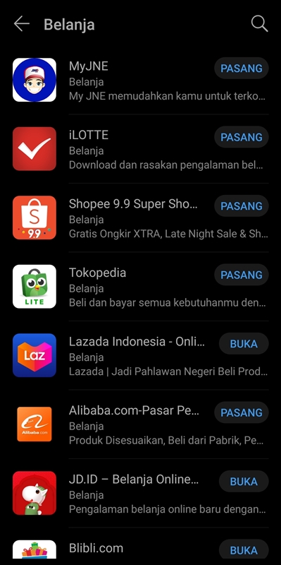 Aplikasi belanja online di AppGallery