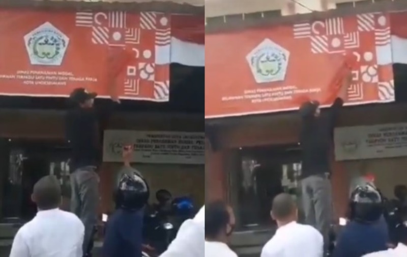 Disebut Mirip Salib Warga di Aceh Cat Ulang Spanduk Logo HUT RI ke 75