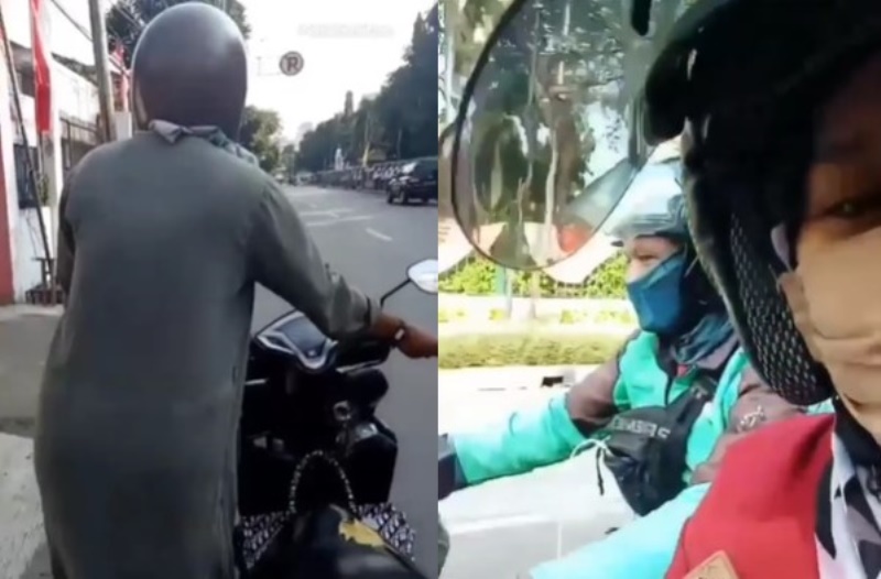 Dorong Motor Gara gara Habis Bensin Pemotor ini Bersyukur Karena Dibantu Driver Ojol