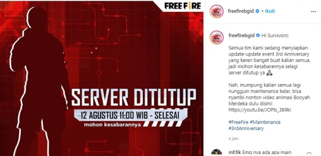 Garena tutup server Free Fire untuk sementara waktu