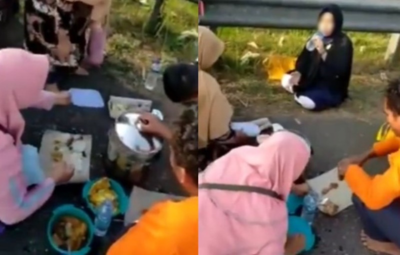 Serasa Lagi Piknik Satu Keluarga Asyik Makan makan di Bahu Jalan Tol Cipali