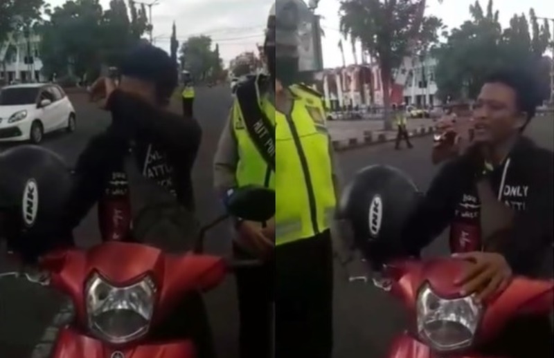 VIRAL Video Pemotor Pria Nangis Saat Dihukum Nyanyi Lagu Indonesia Raya