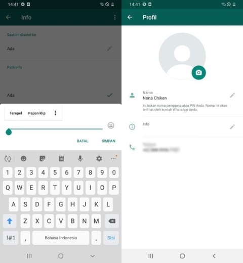 Cara membuat info di WhatsApp kosong