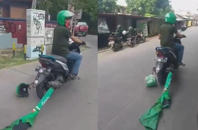 Kecewa Gegara ini Driver Ojol di Makassar Seret Helm dan Jaket Pakai Motor
