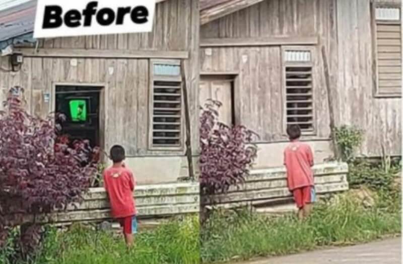 VIRAL Foto Bocah Asyik Nonton TV di Luar Rumah Orang Tapi Pintunya Malah Ditutup