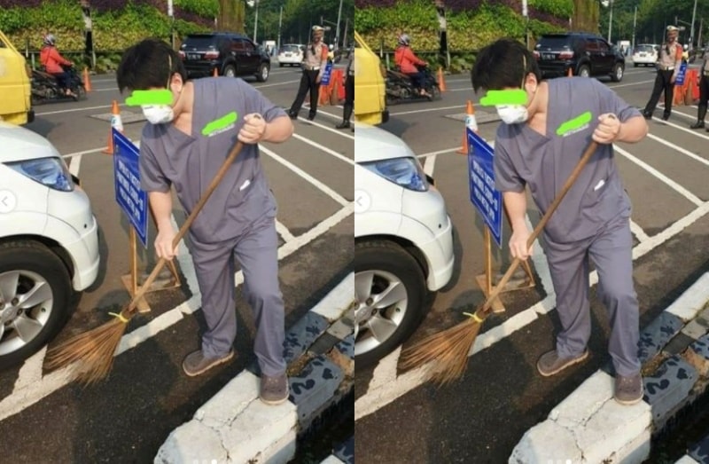 Viral Pria Diduga Dokter Dihukum Nyapu Jalan Karena Tak Bermasker Ketika Berkendara